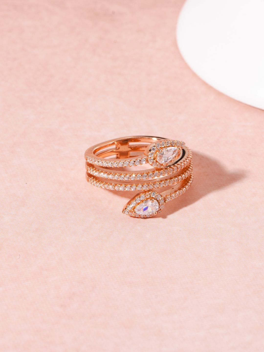 

GLYTERS Silver Rose Gold-Plated Stone-Studded Finger Ring