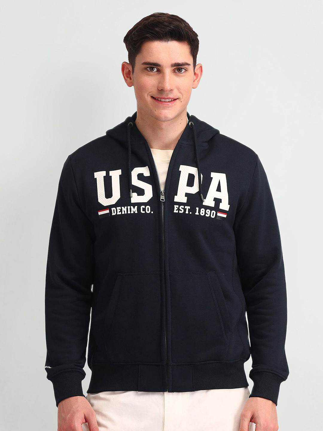 

U.S. Polo Assn. Denim Co. Men Brand Logo Printed Pure Cotton Sweatshirt, Blue