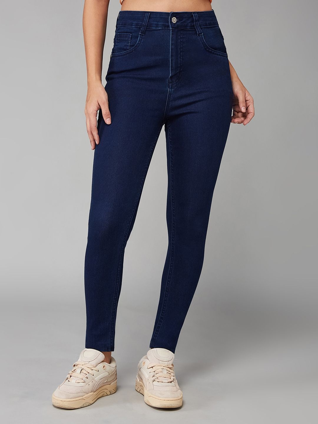 

DOLCE CRUDO Women Skinny Fit High-Rise Stretchable Jeans, Navy blue