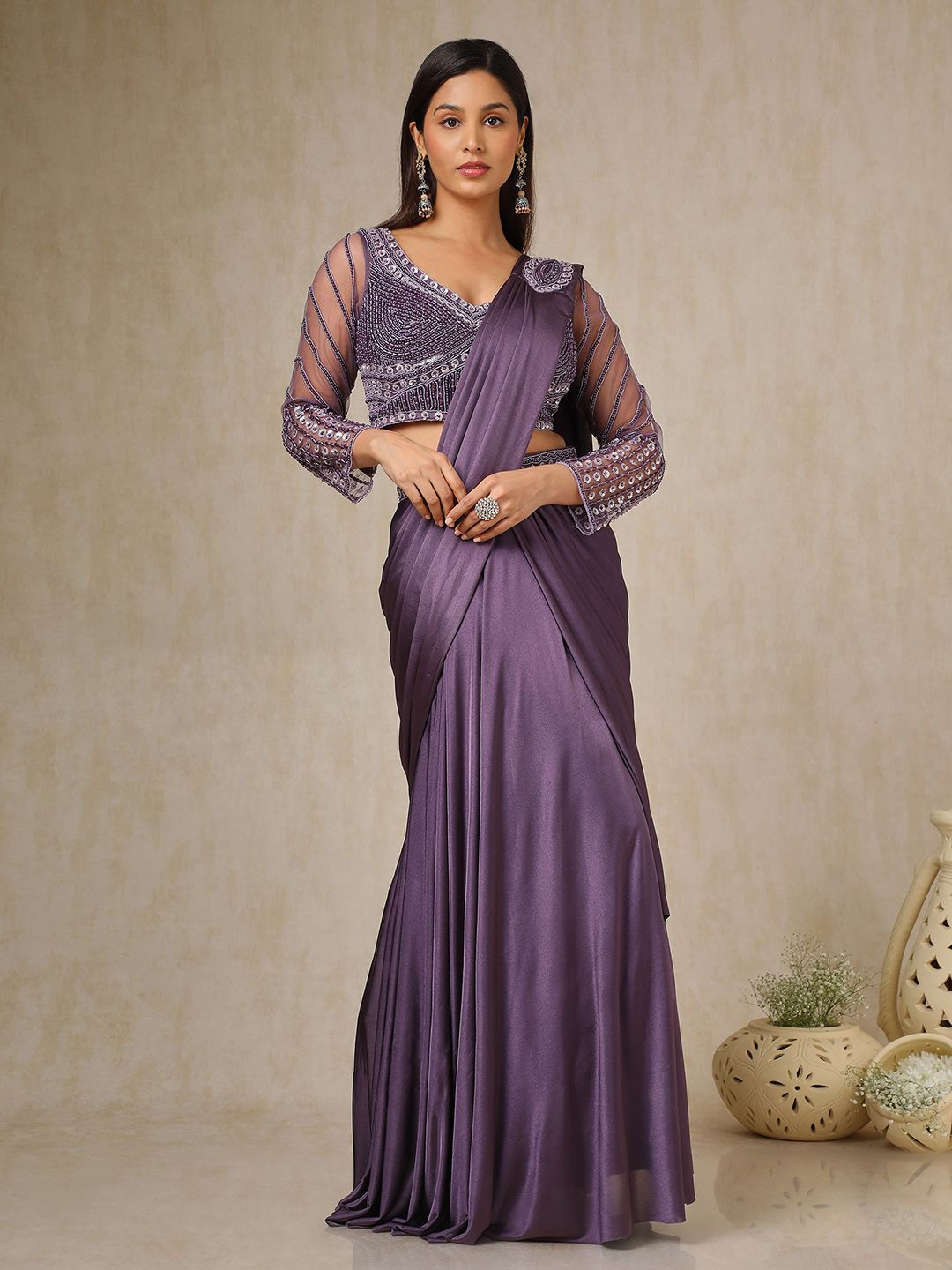 

Soch Beads and Stones Ready to Wear Saree, Purple