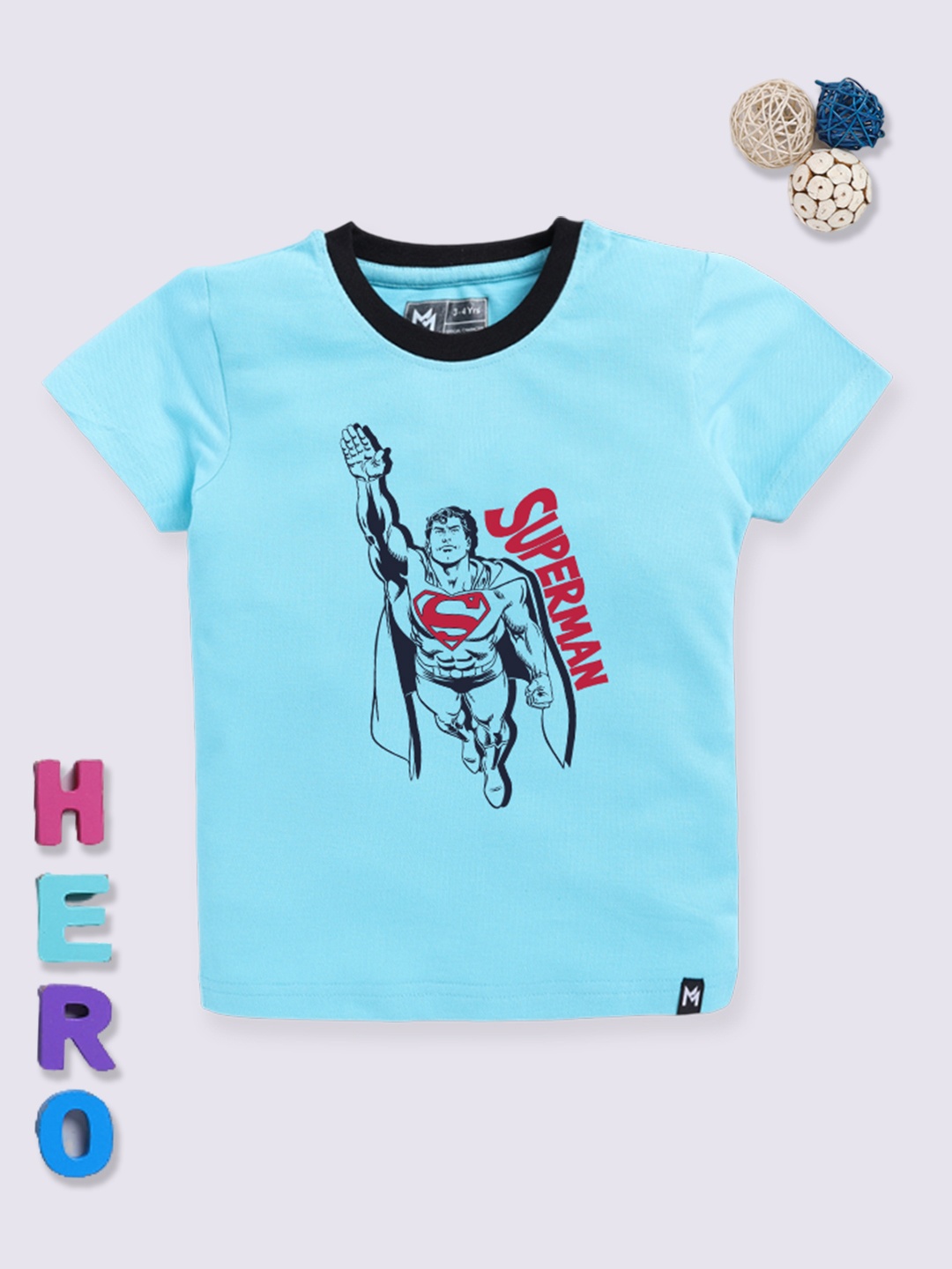 

YK X Minute Mirth Boys Superman Printed T-shirt, Blue