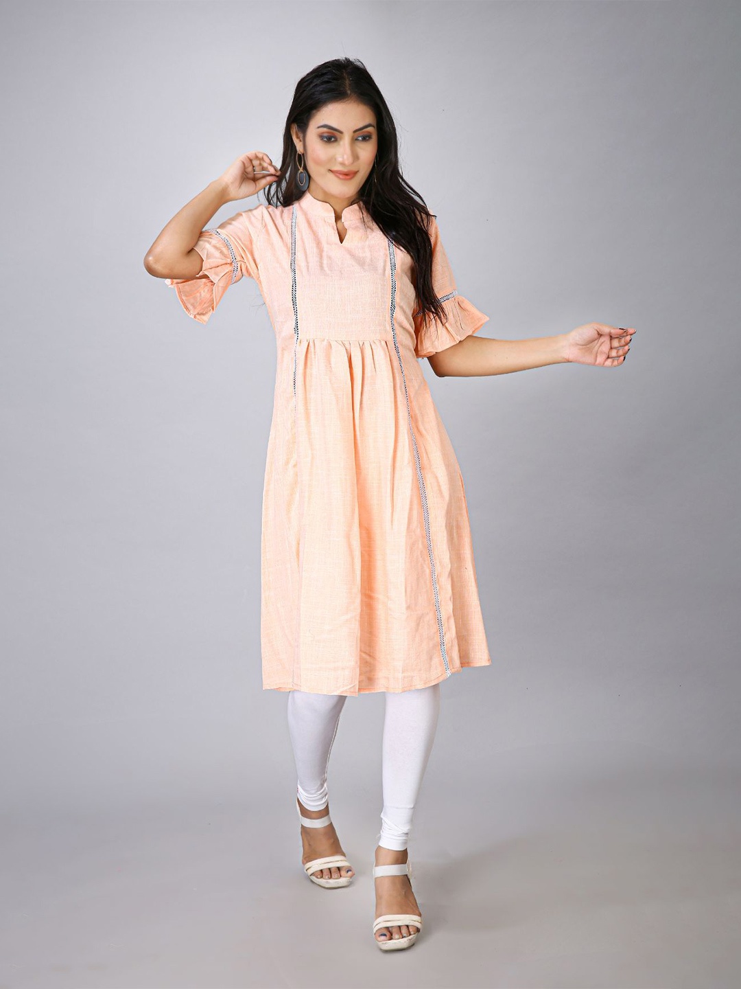 

Krimmple Women Bell Sleeves Kurta, Orange