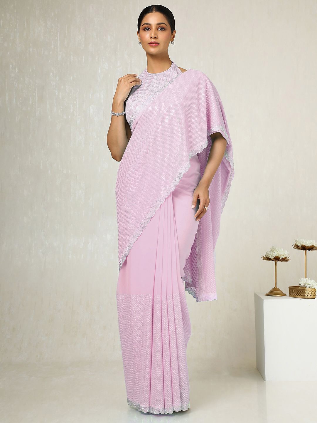 

Soch Embellished Sequinned Poly Georgette Saree, Pink