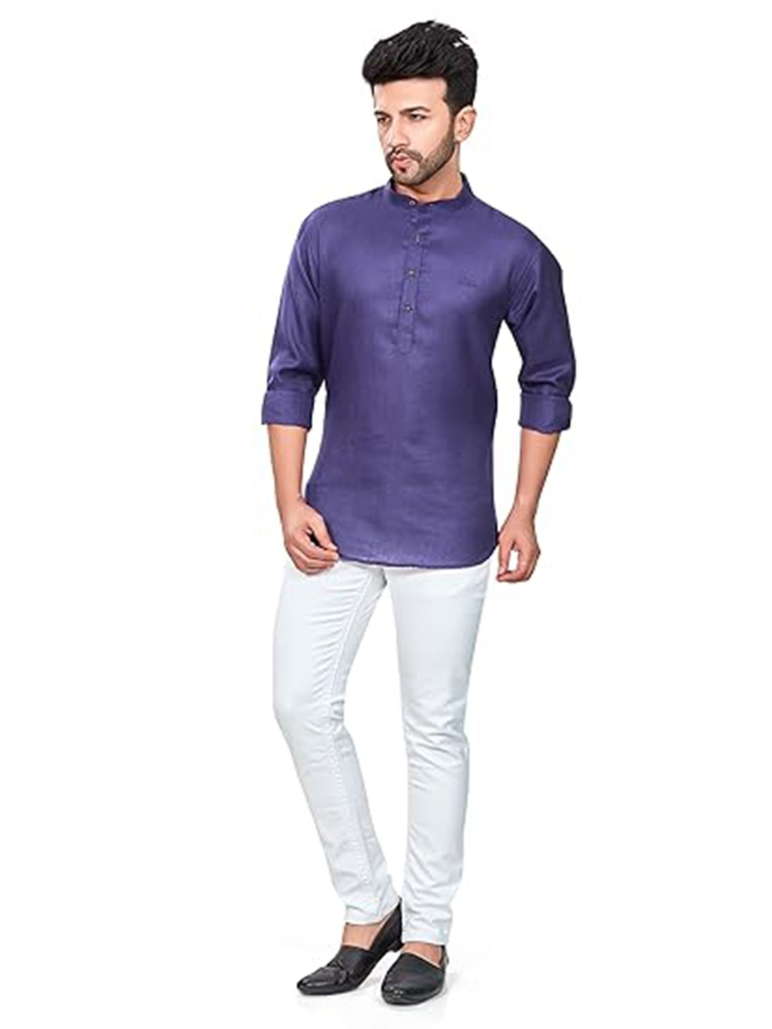 

EdinWolf Mandarin Collar Cotton Slim Fit Straight Kurta, Navy blue