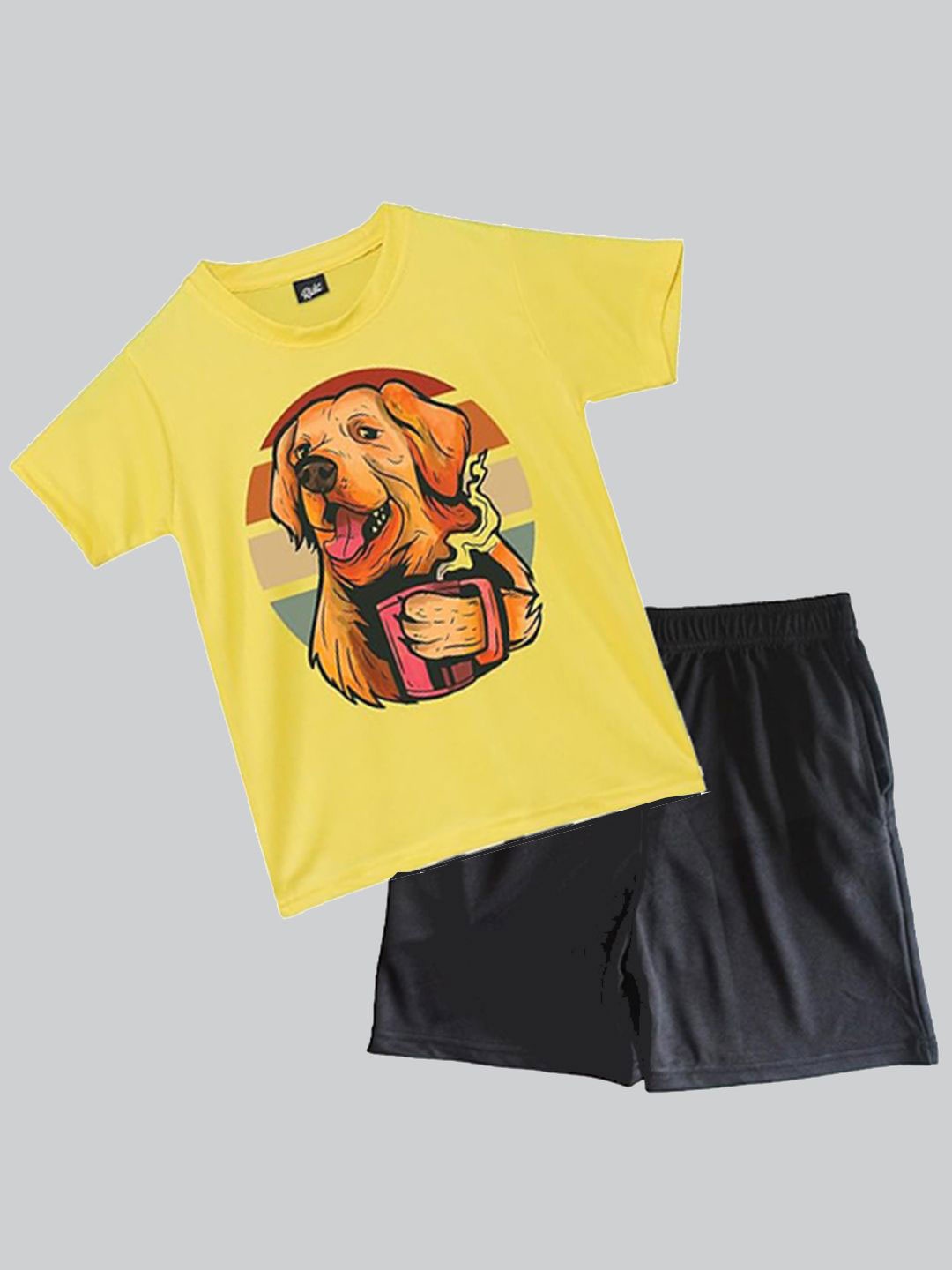 

RISH Unisex Kids Printed Round Neck T-Shirt With Shorts, Yellow