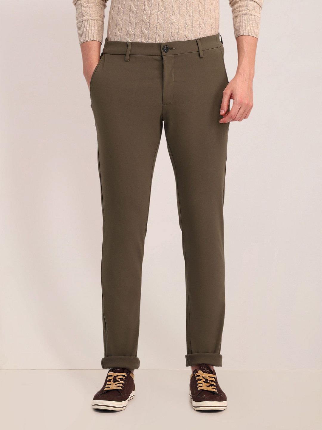 

U.S. Polo Assn. Men Classic Mid-Rise Slim Fit Trousers, Brown