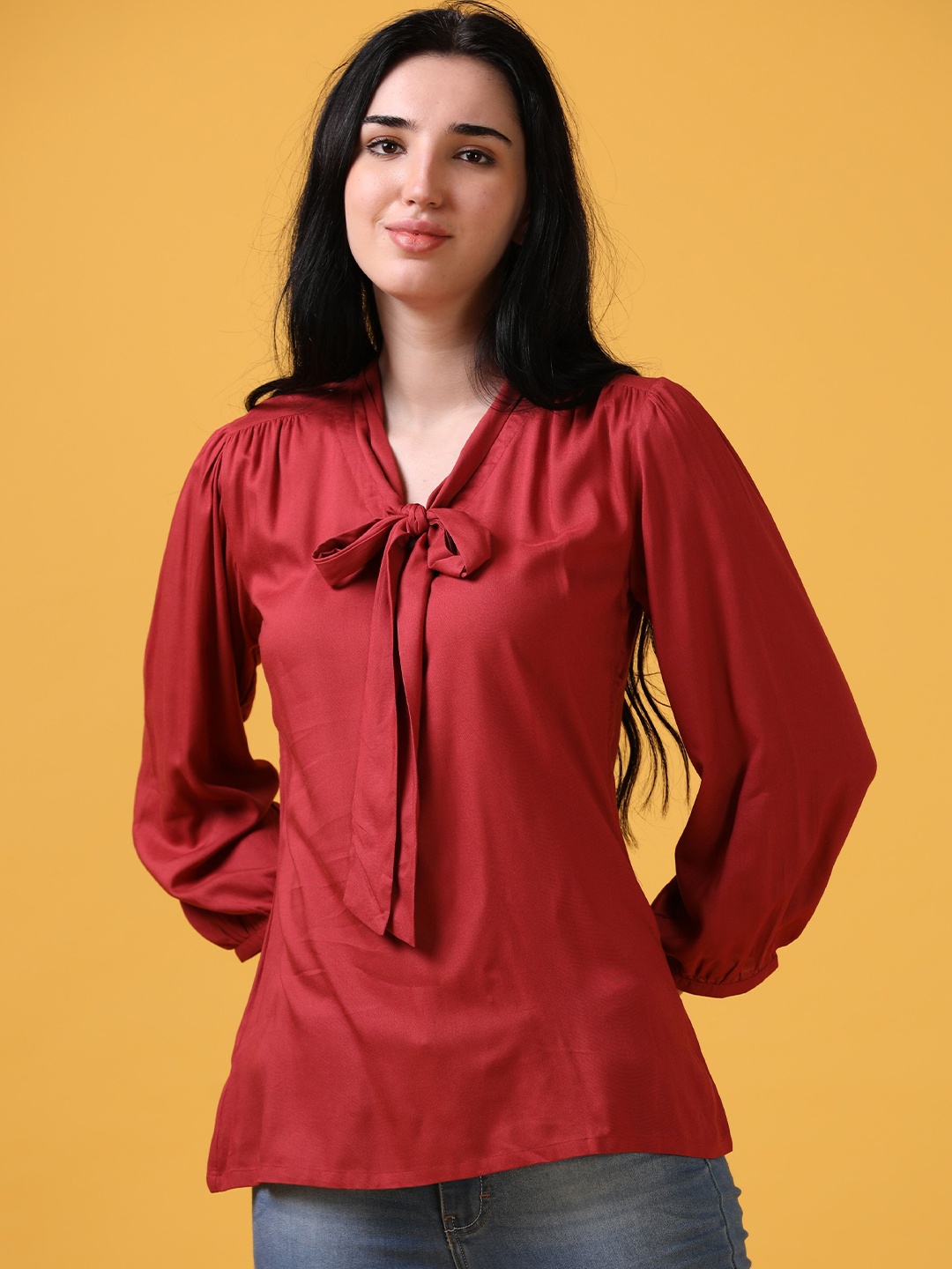 

Hassu's Tie-Up Neck Satin Top, Maroon