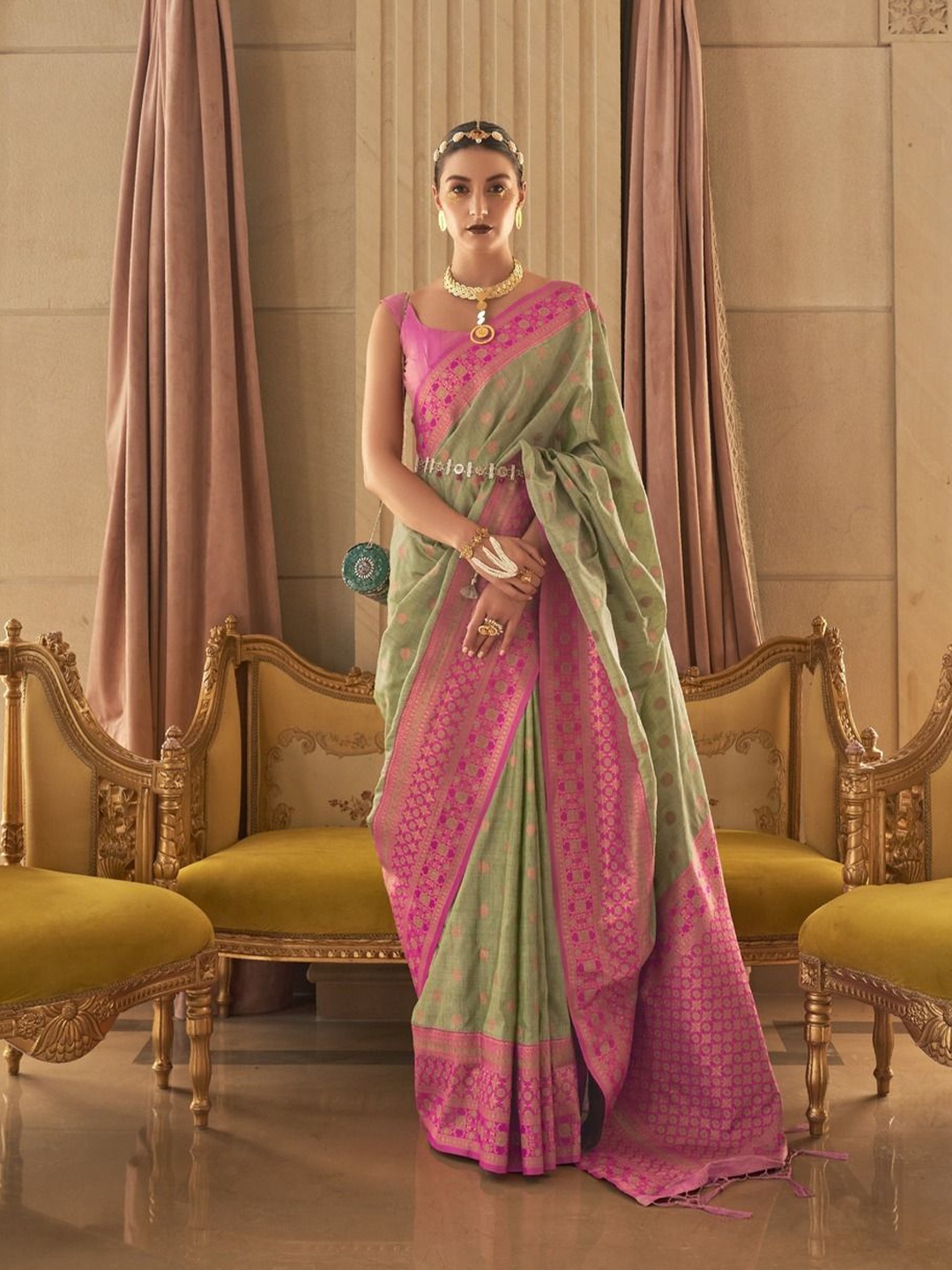 

Anouk Woven Design Zari Banarasi Saree, Sea green