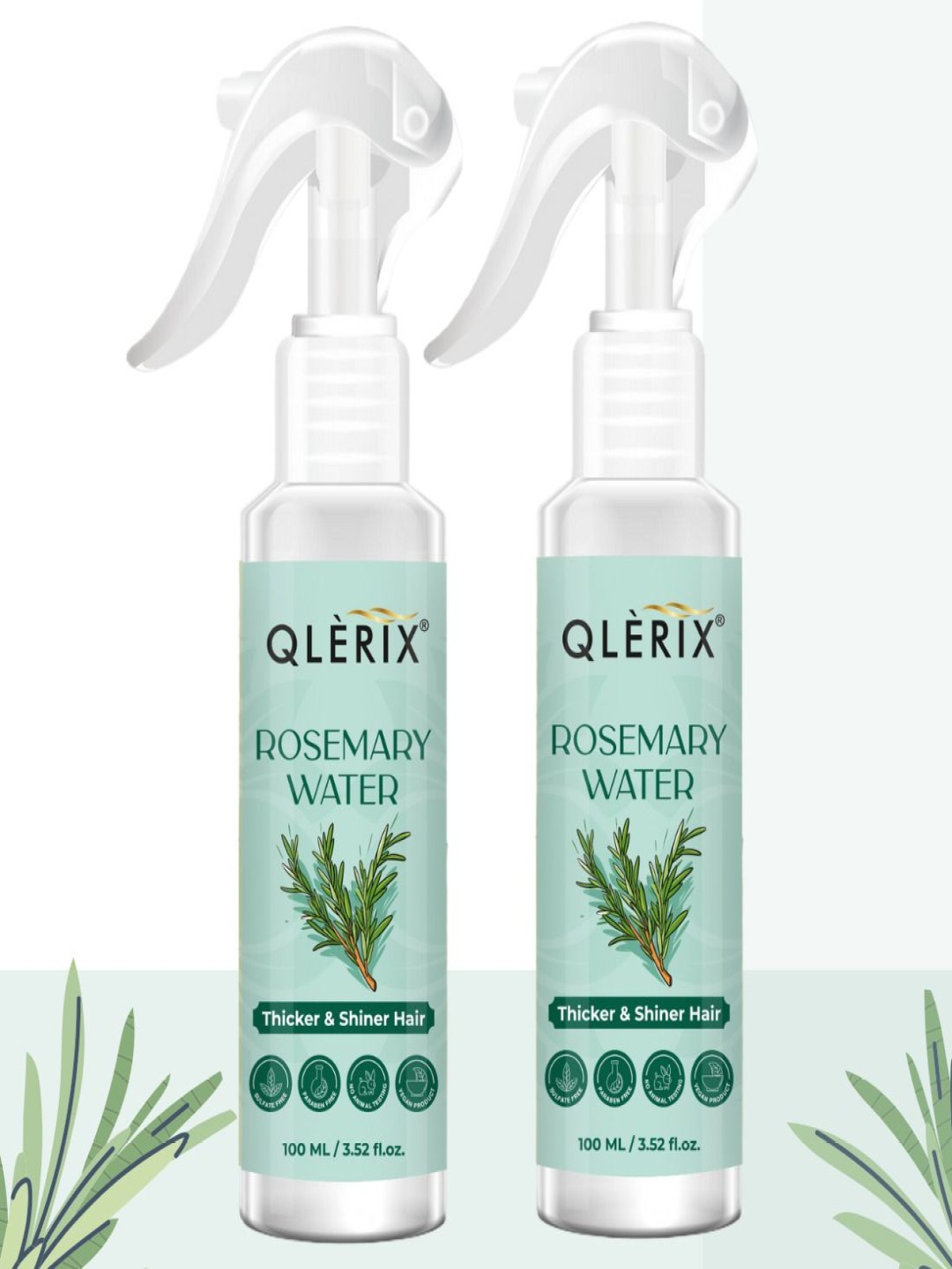 

QLERIX Set Of 2 Rosemary Water Spray For Thicker- Shiner & Stronger Hair - 100 ml Each, Transparent