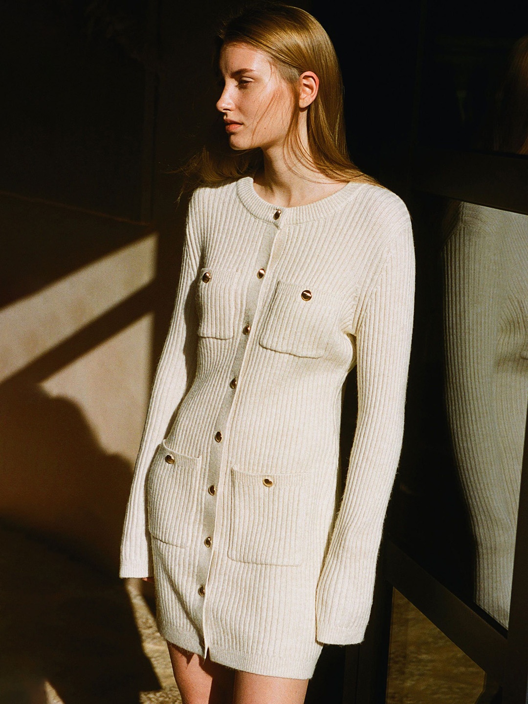 

H&M Pocket-Front Knitted Dress, Beige