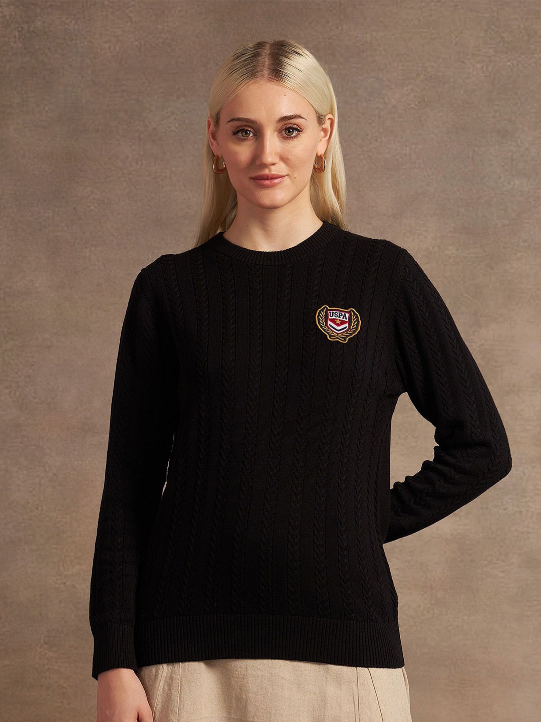 

U.S. Polo Assn. Women Women Round Neck Pullover Sweater, Black