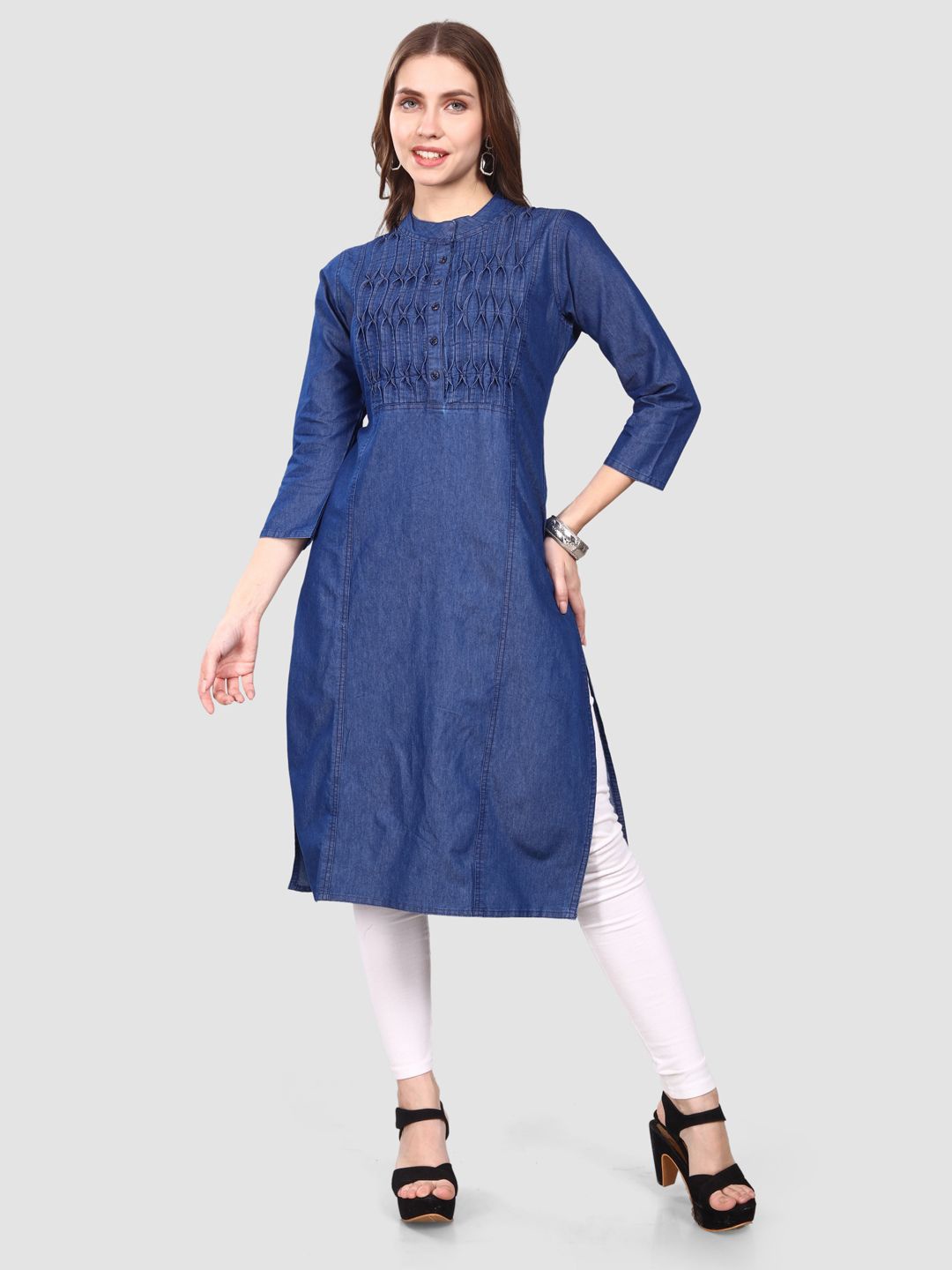 

SK Creation Geometric Printed Denim Straight Kurta, Blue