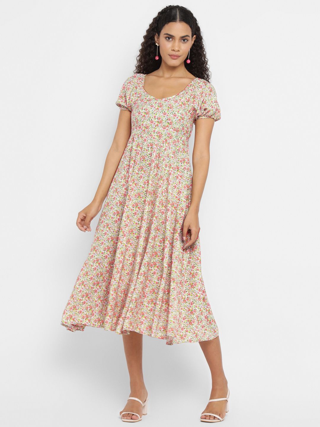 

Porsorte Women Floral Printed Fit & Flare Midi Dress, Orange