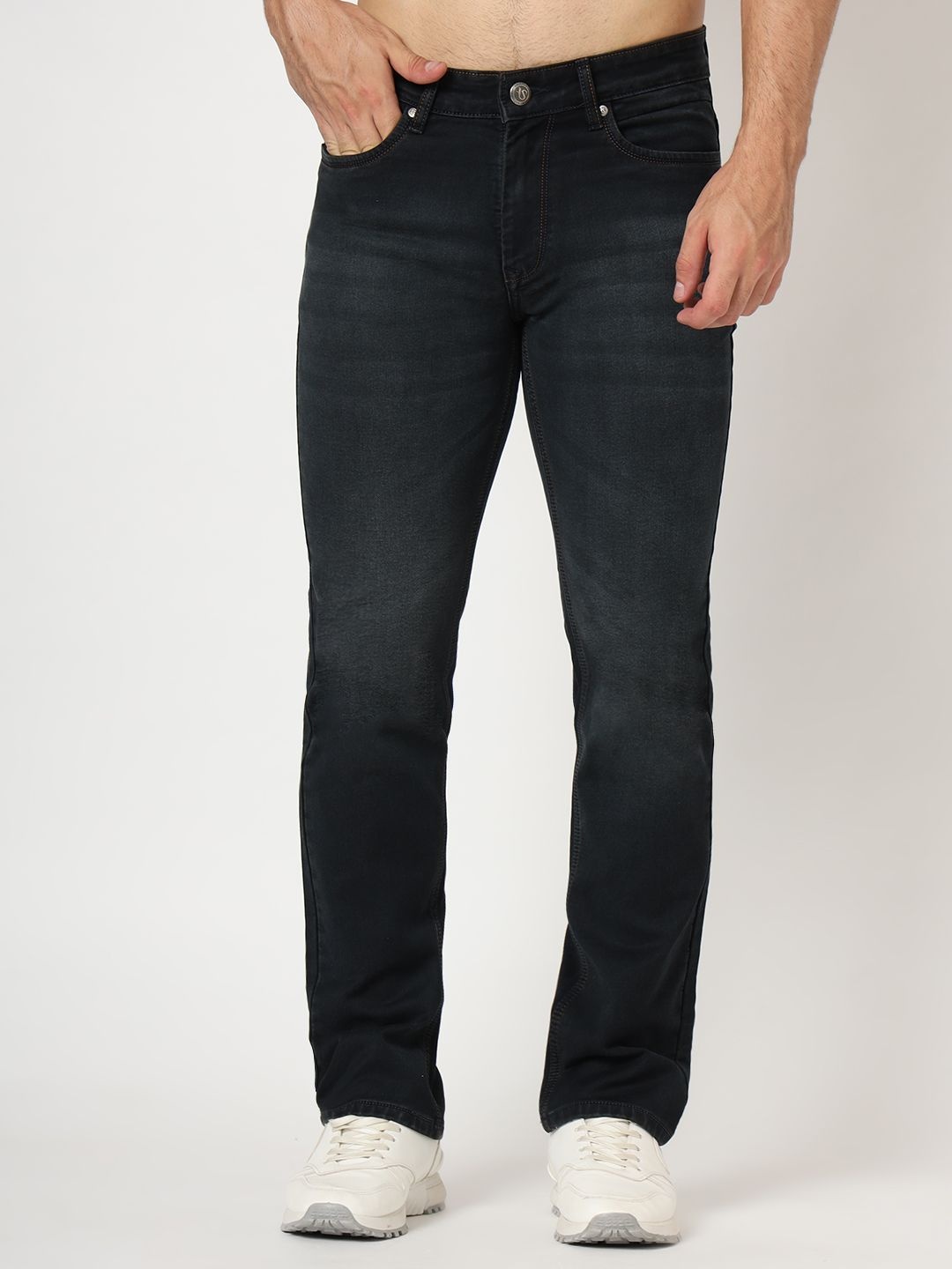 

AMSWAN Men Low-Rise Heavy Fade Stretchable Jeans, Black