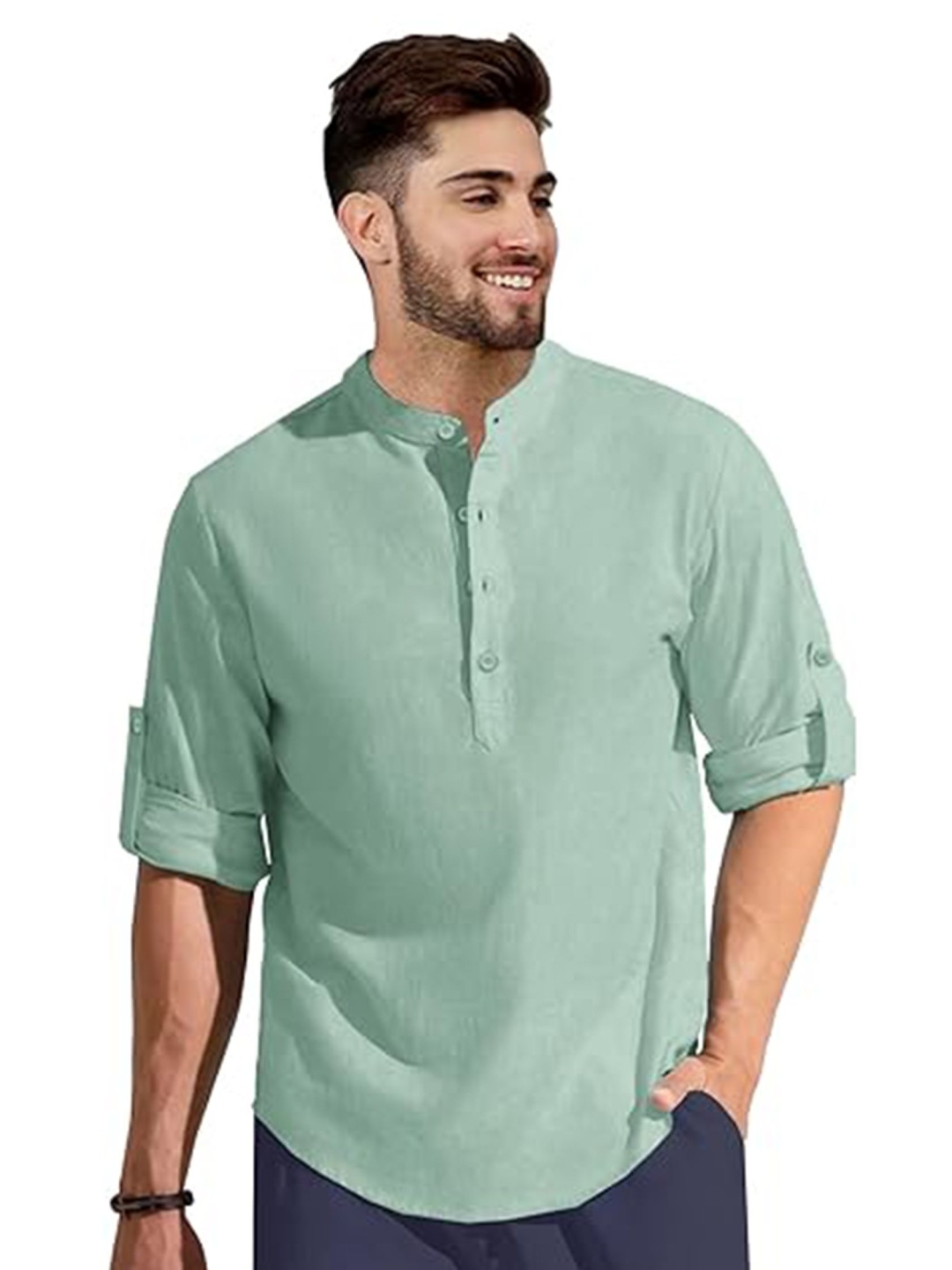 

EdinWolf Mandarin Collar Cotton Slim Fit Straight Kurta, Khaki