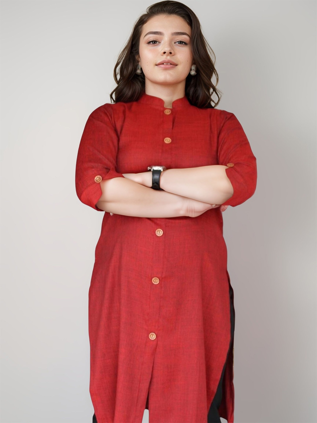 

SINDOORI Women Mandarin Collar Panelled Kurta, Maroon