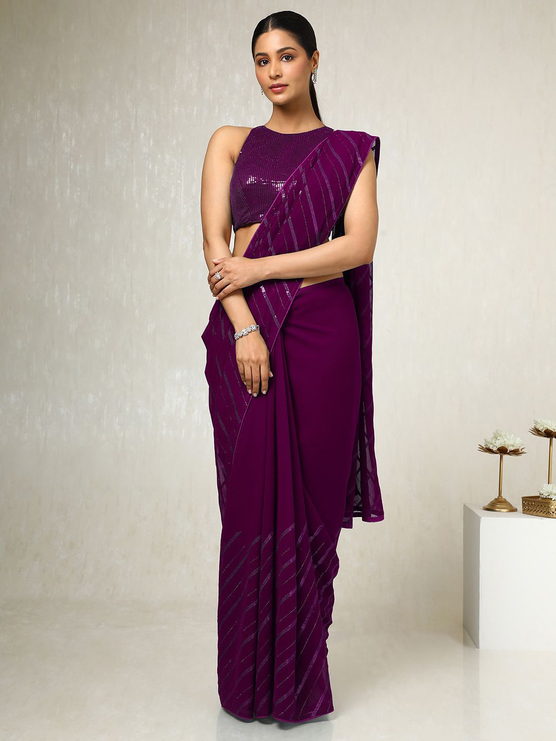 

Soch Sequinned Poly Georgette Saree, Purple
