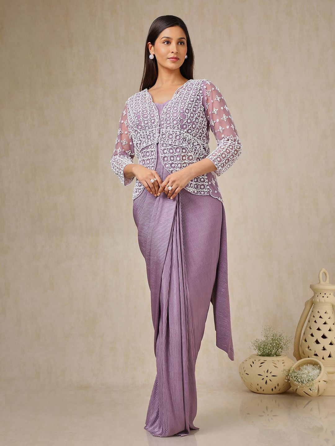 

Soch Beads and Stones Satin Saree, Lavender