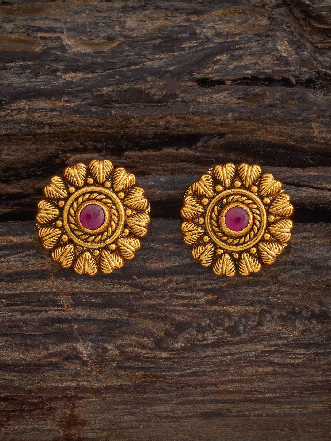 

Kushal's Fashion Jewellery 92.5 Sterling Silver Ruby Gold-Plated Ethnic Studs, Red