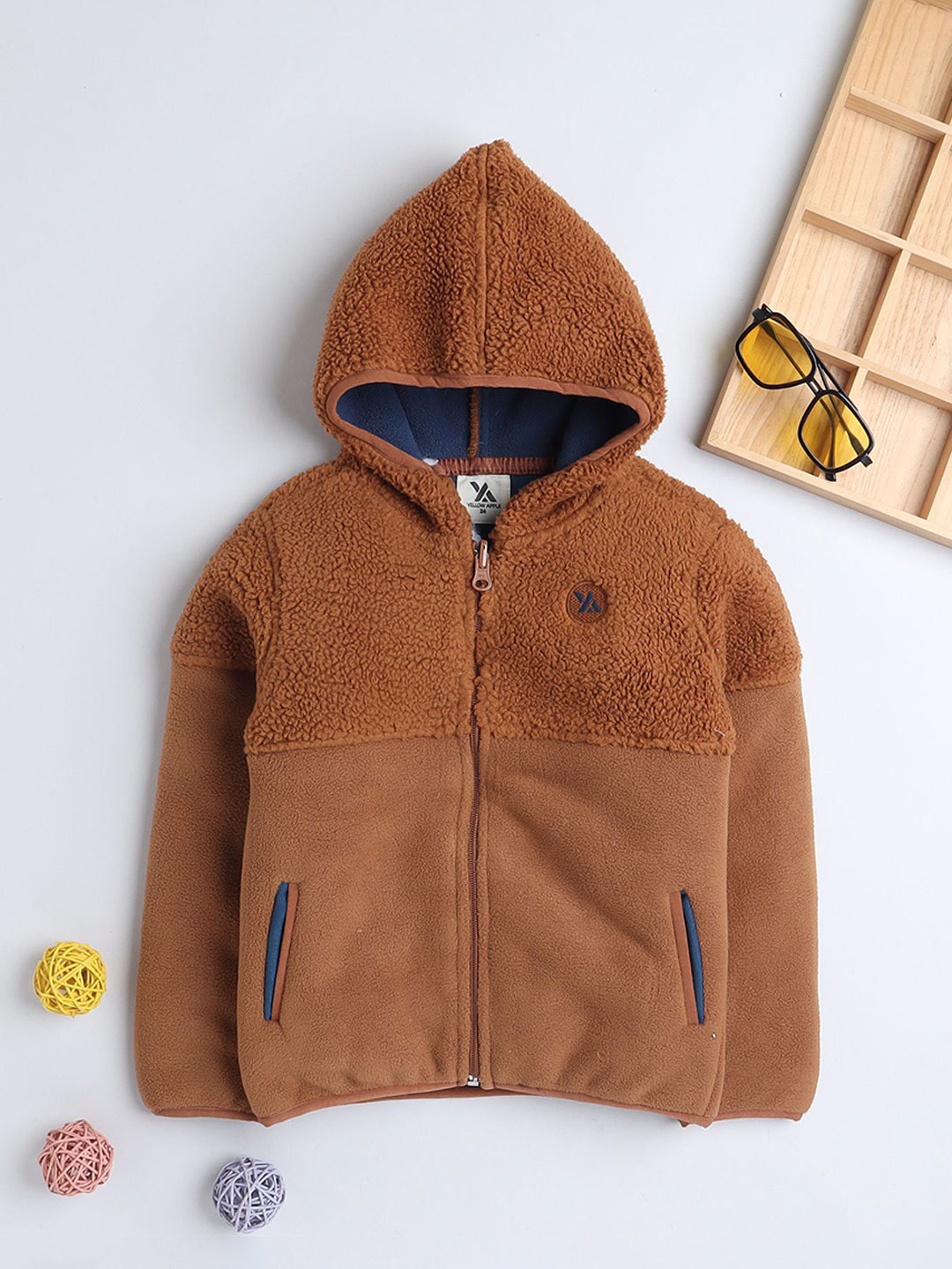 

Yellow Apple Boys Hooded Woollen Sweater Vest, Brown