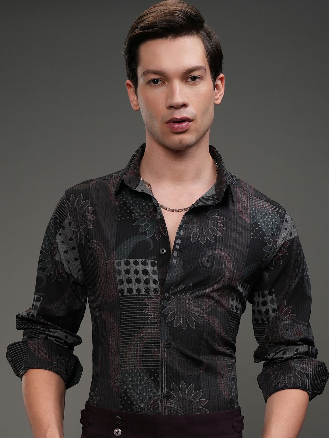 

HIGHLANDER Men Printed Occasion Slim Fit shirt, Black