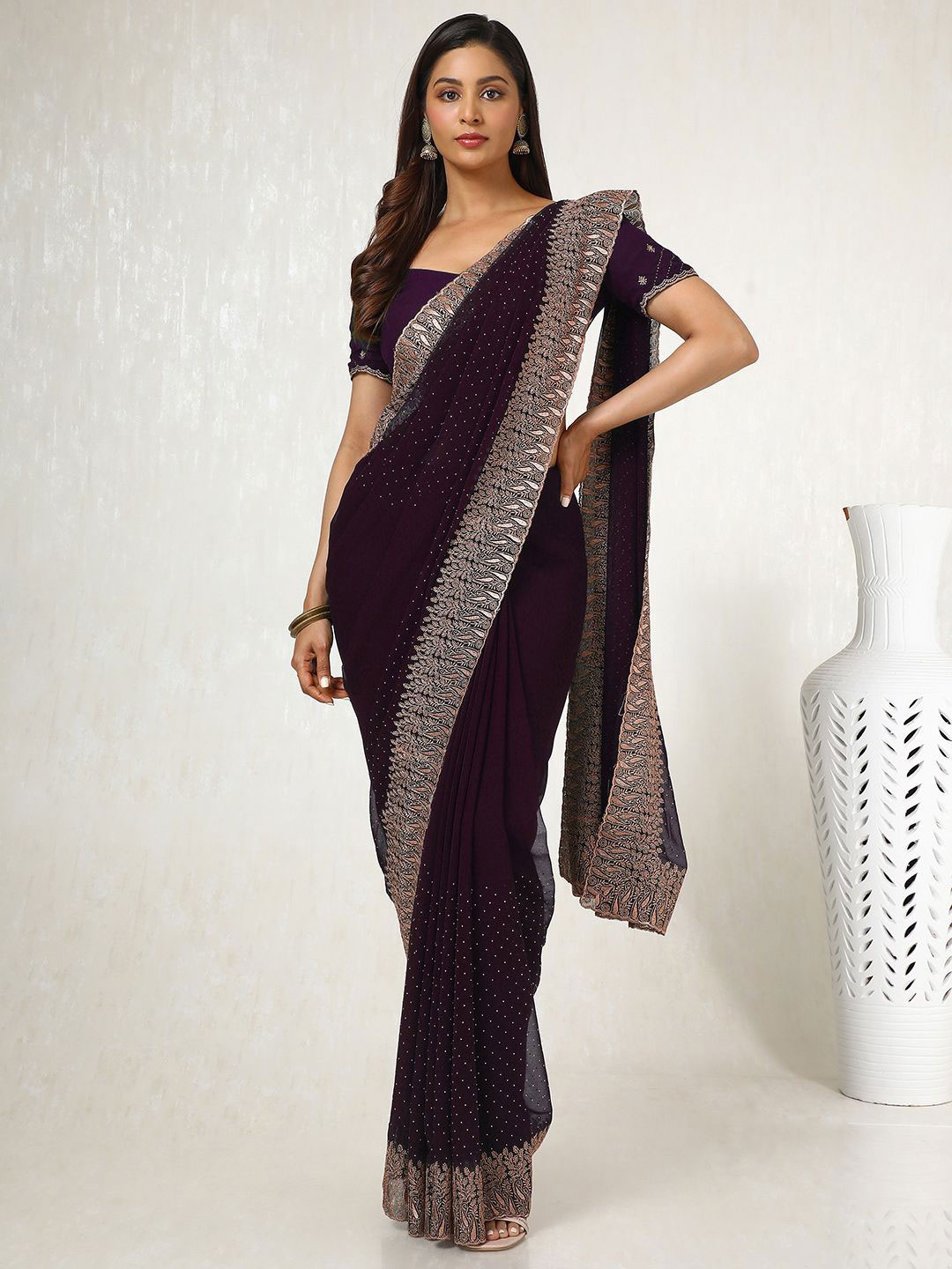 

Soch Embellished Beads and Stones Poly Georgette Saree, Purple