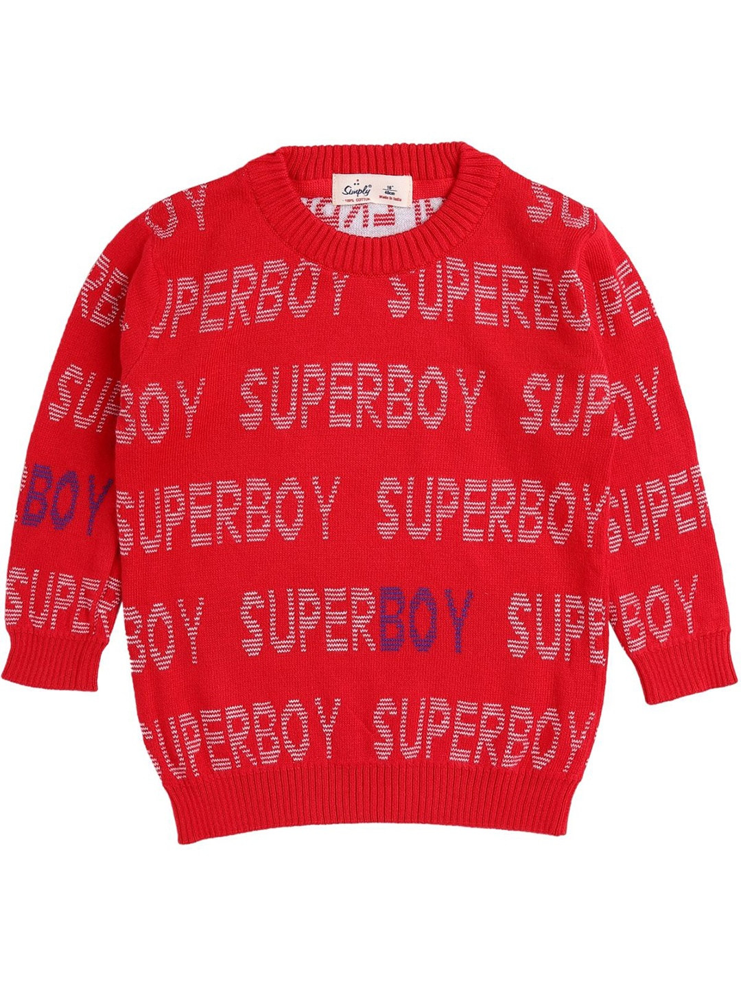 

Simply Boys Typography Printed Pure Cotton Pullover, Red