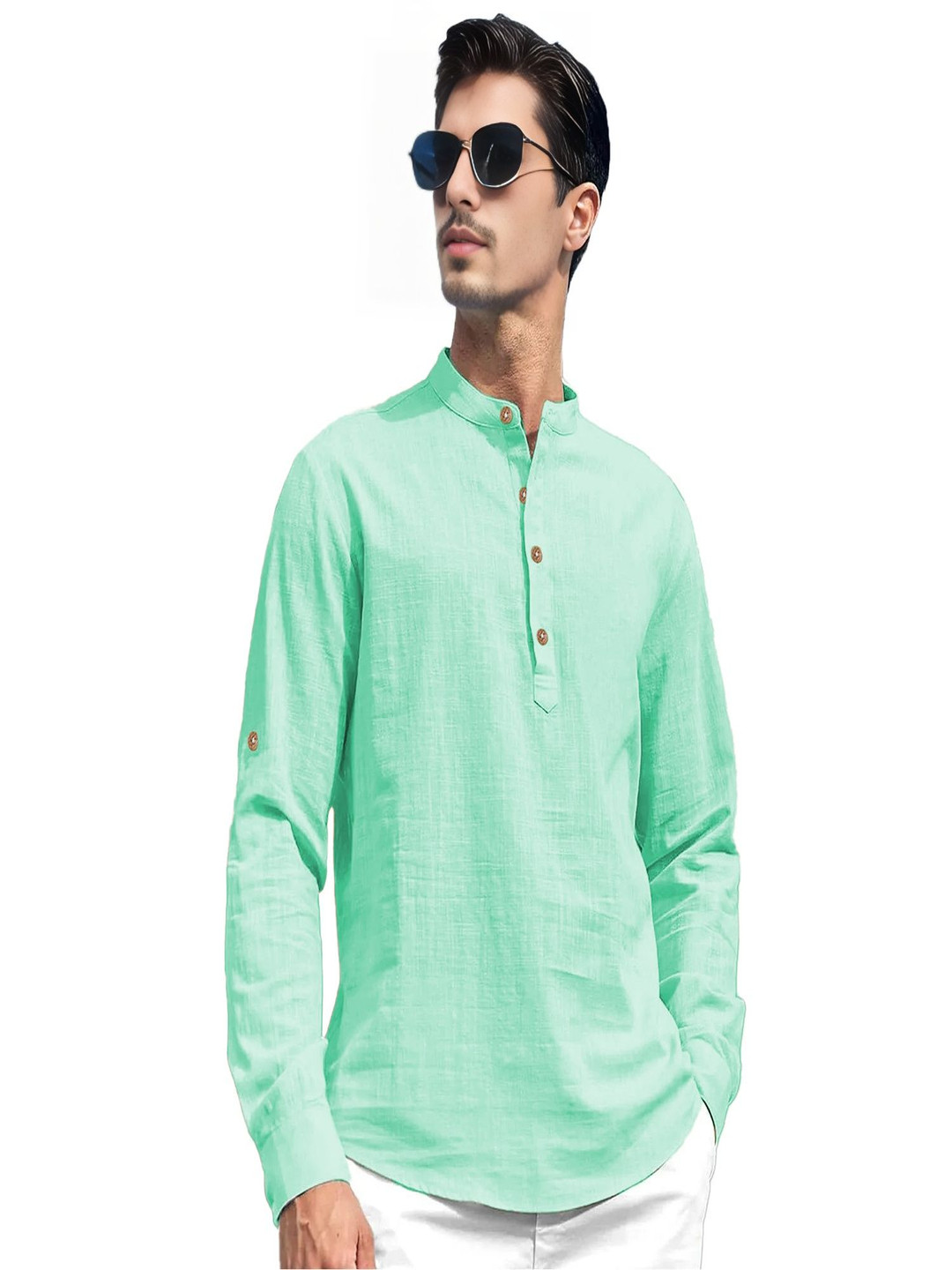 

EdinWolf Mandarin Collar Pure Cotton Straight Kurta, Lime green