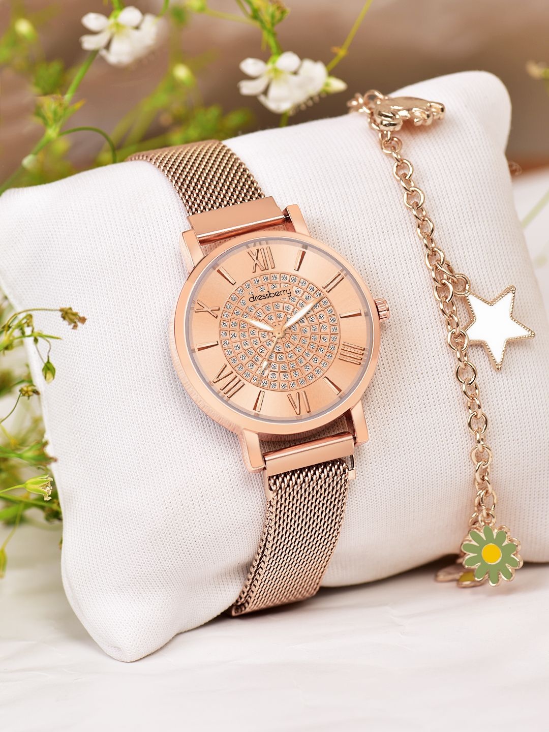 

DressBerry Women Analogue Watch Bracelet Gift Set DBWJ24 Set-38, Rose gold