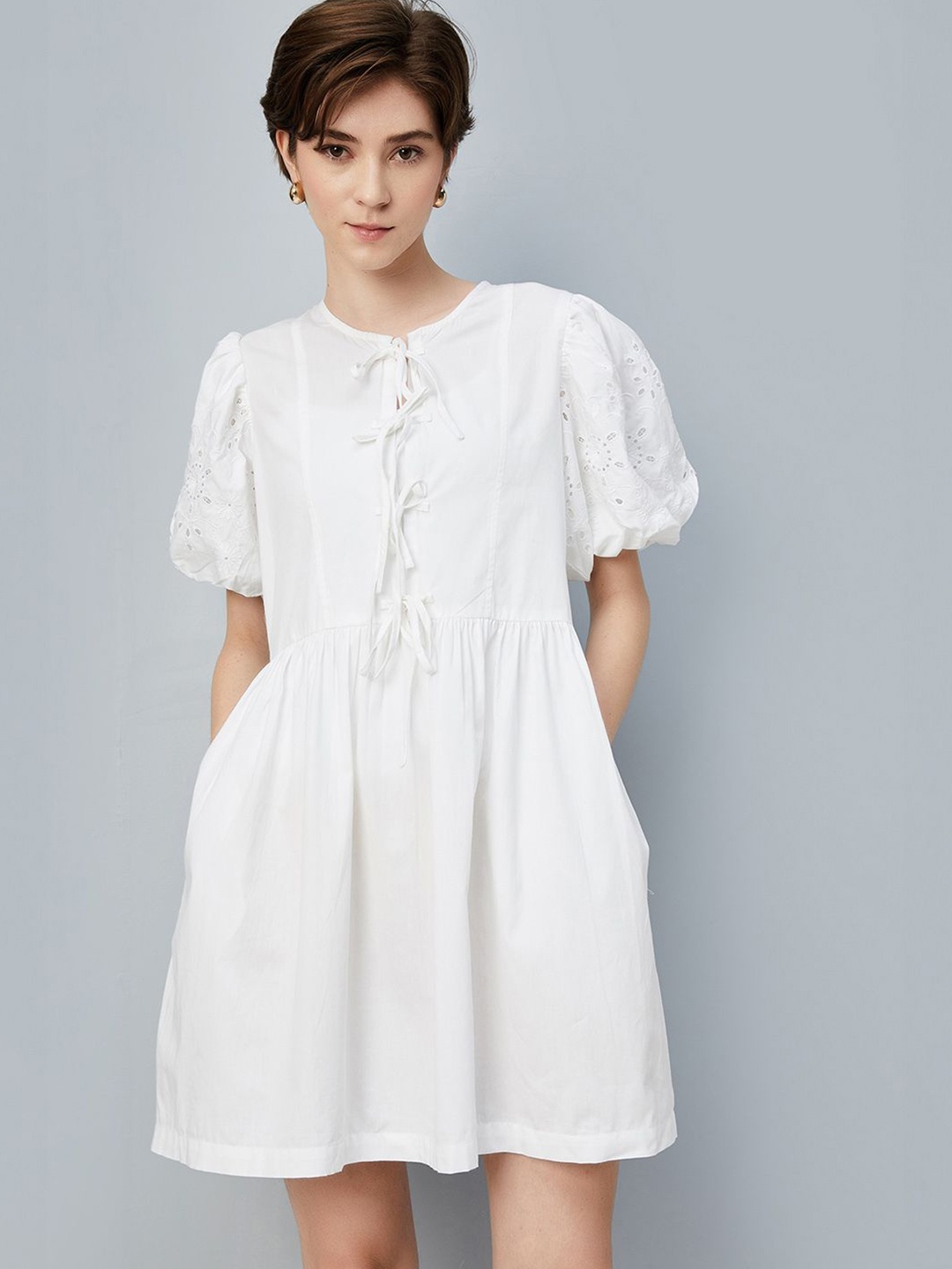 

max Women Fit & Flare Cotton Dress, Off white