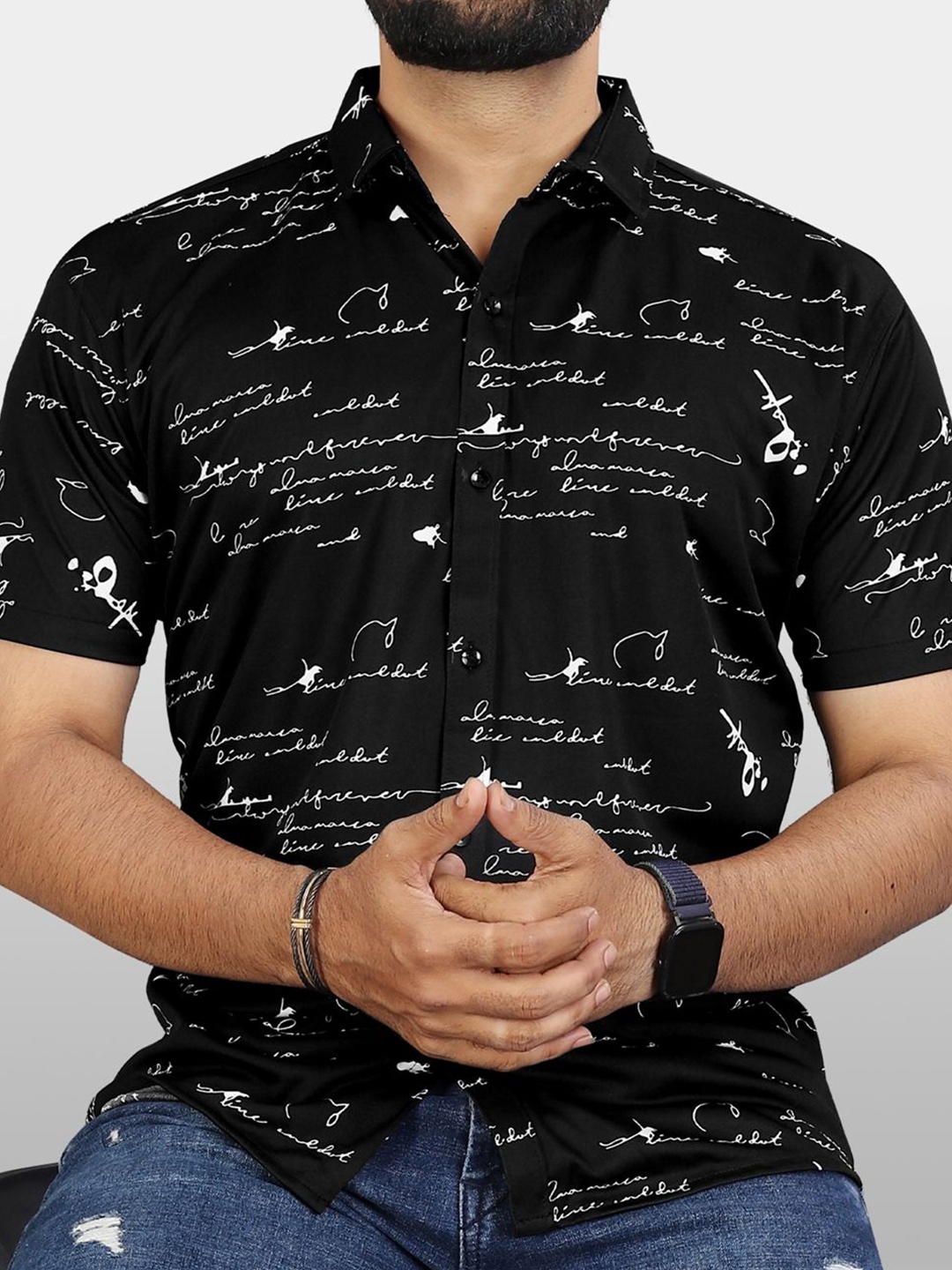 

VeBNoR Men Standard Fit Typography Printed Casual Shirt, Black