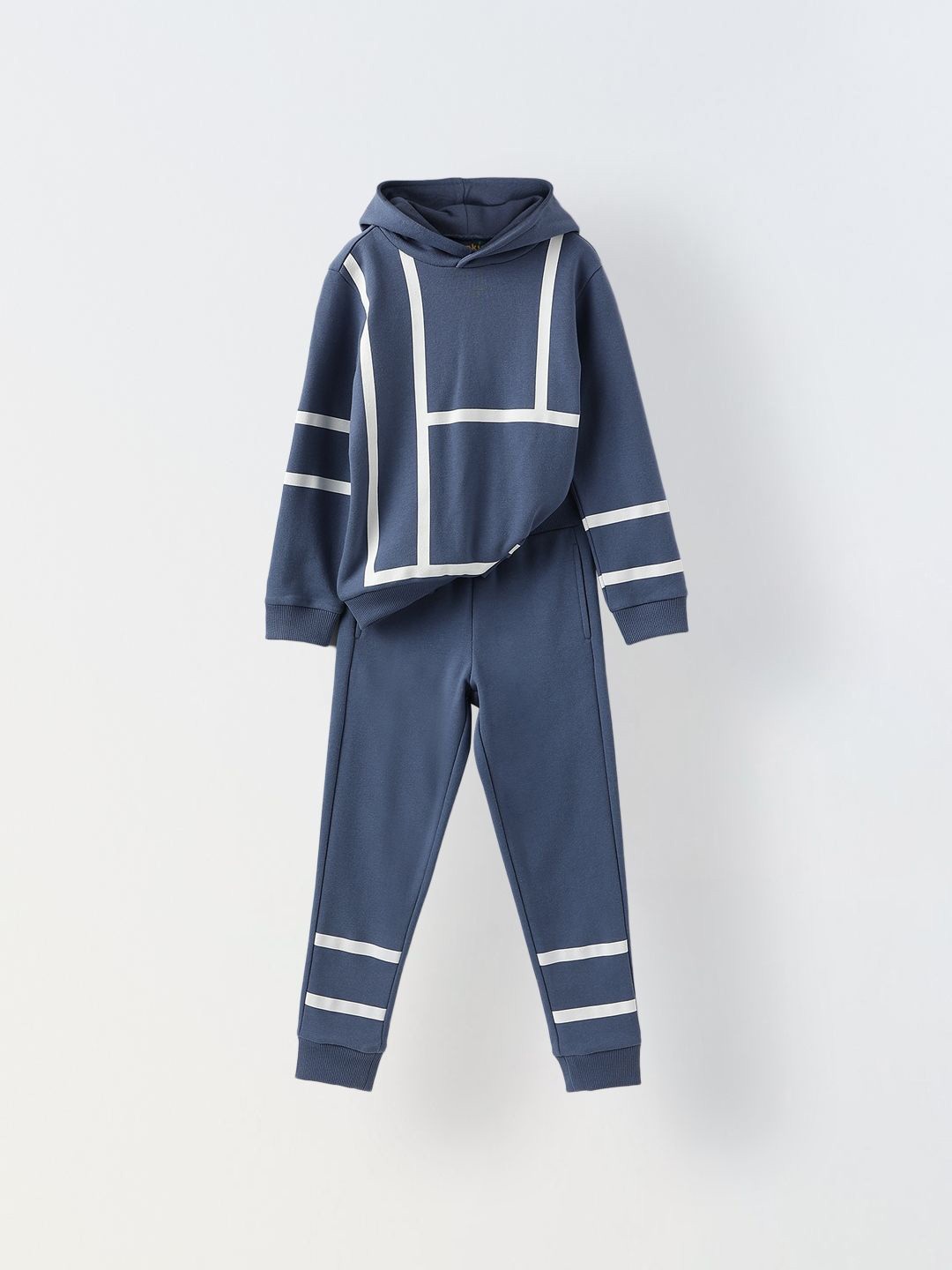 

SPUNKIES Kids Striped Hooded Mid Rise Tracksuits, Grey