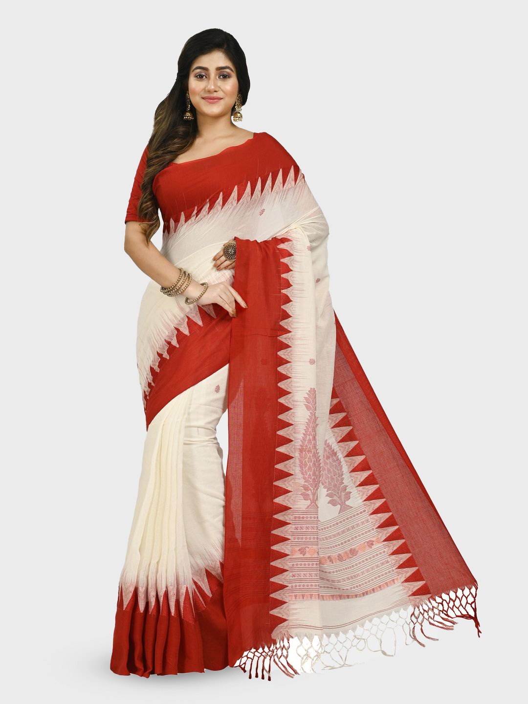 

Crochetin Woven Design Ready to Wear Saree, White