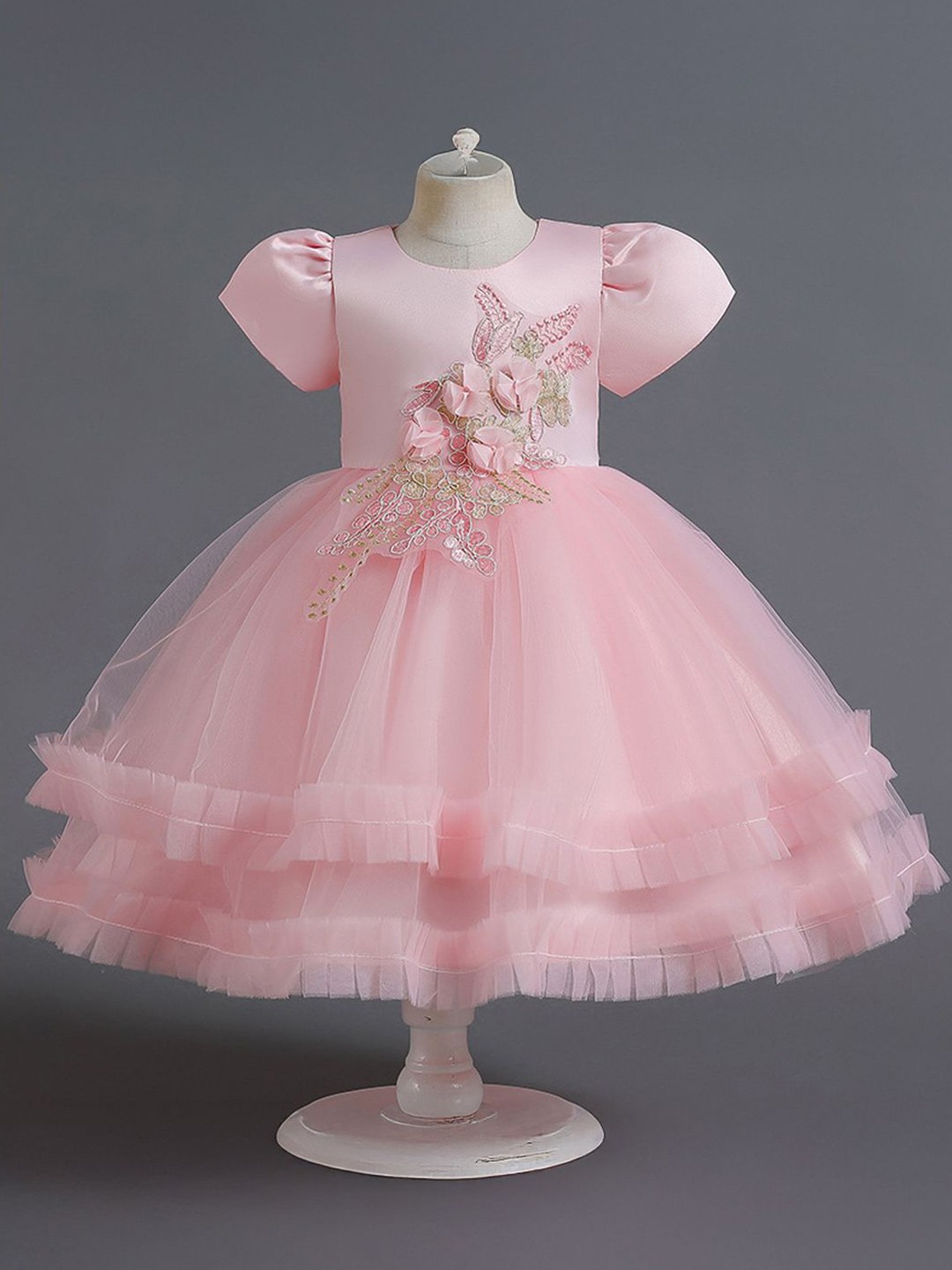 

Xsole Girls Floral Self Design Fit & Flare Dress, Pink