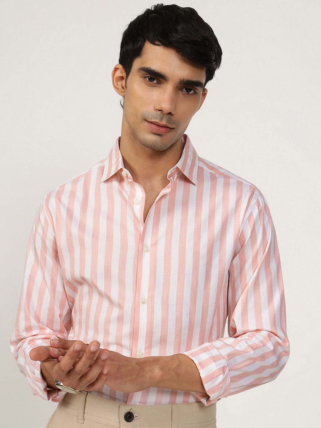 

Andamen Semi Casual Men Cotton Dobby Stripe Regular Fit Shirt, White