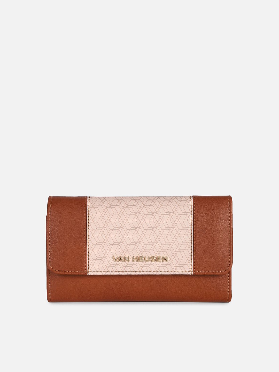 

Van Heusen Woman Geometric Printed Leather Three Fold Wallet, Brown