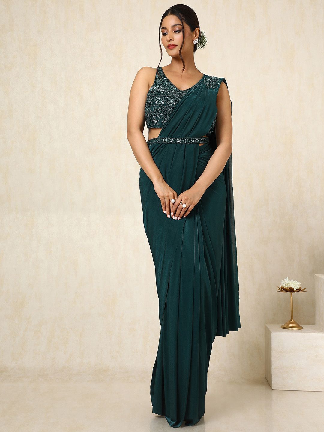 

Soch Sequinned Ready to Wear Saree, Green