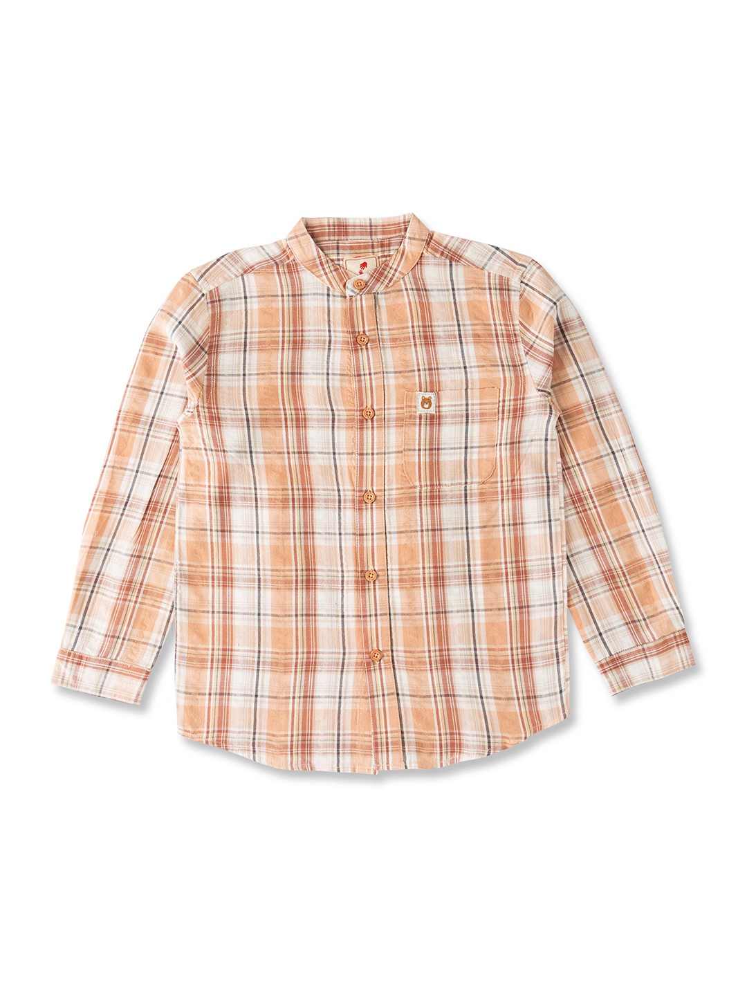 

JusCubs Boys Premium Fit Band Collar Tartan Checked Cotton Casual Shirt, White