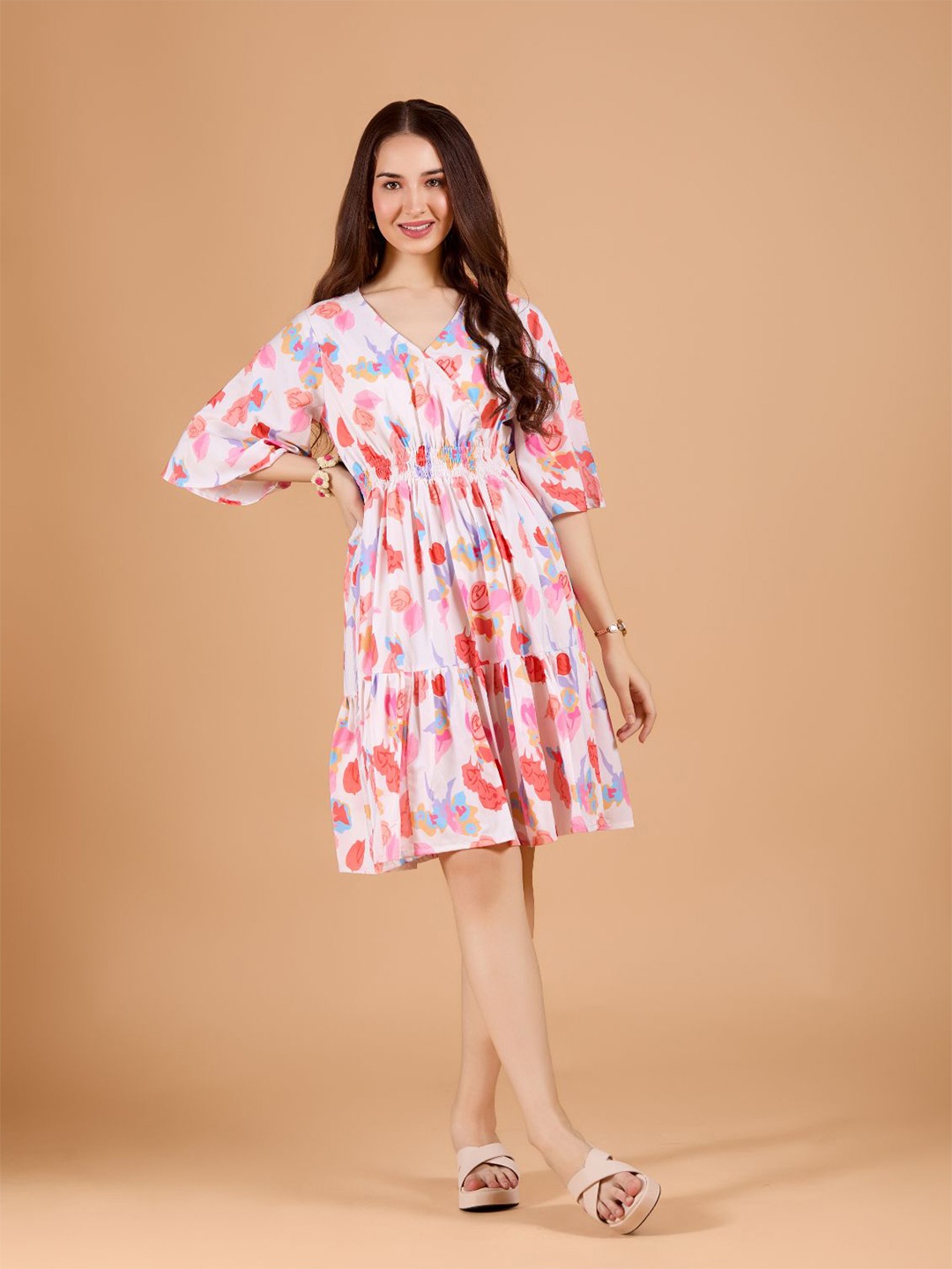 

DressBerry Women Floral Print Crepe Knee-Length Dress, White