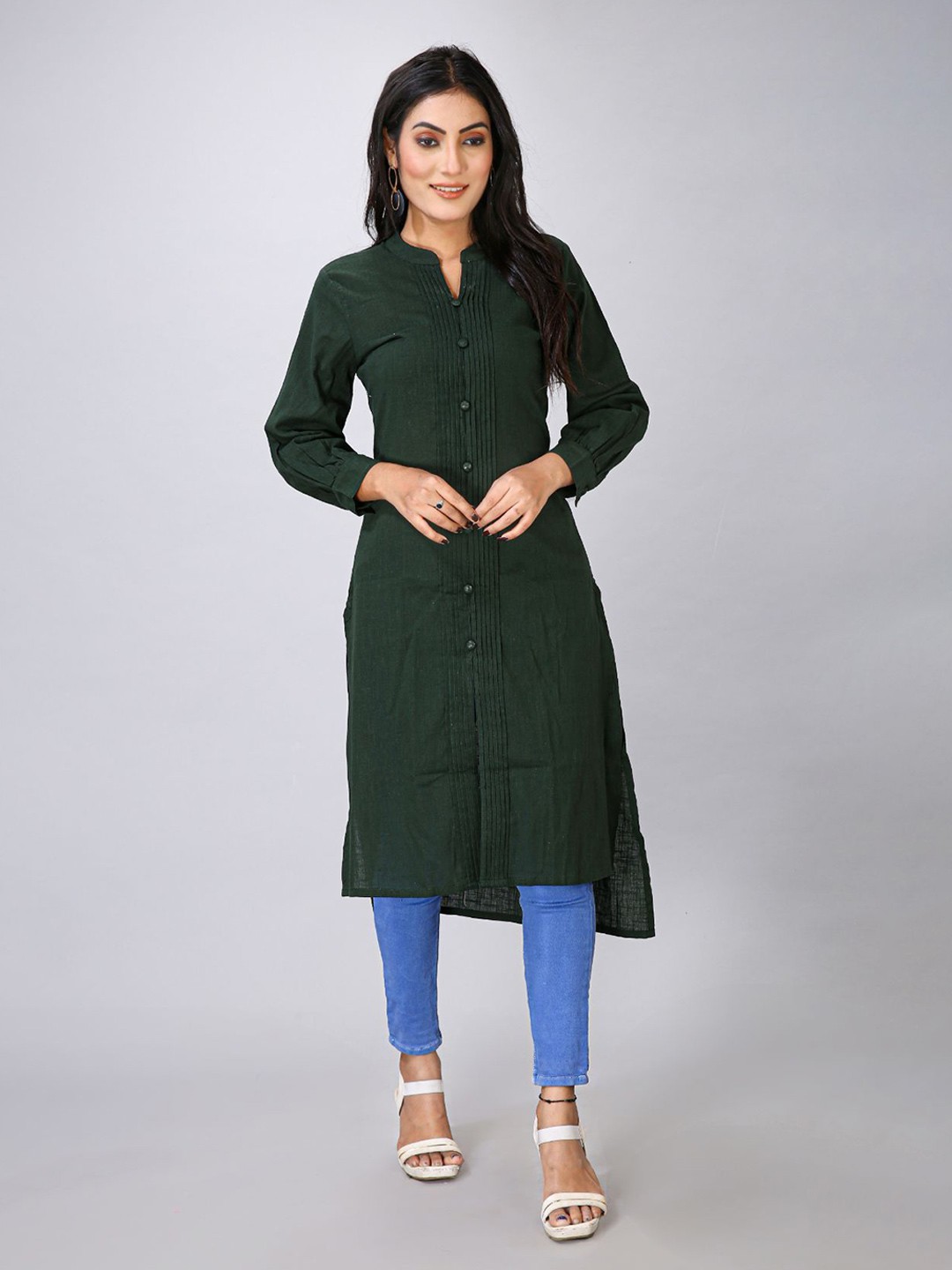 

Krimmple Women Pin-Tucks Kurta, Green