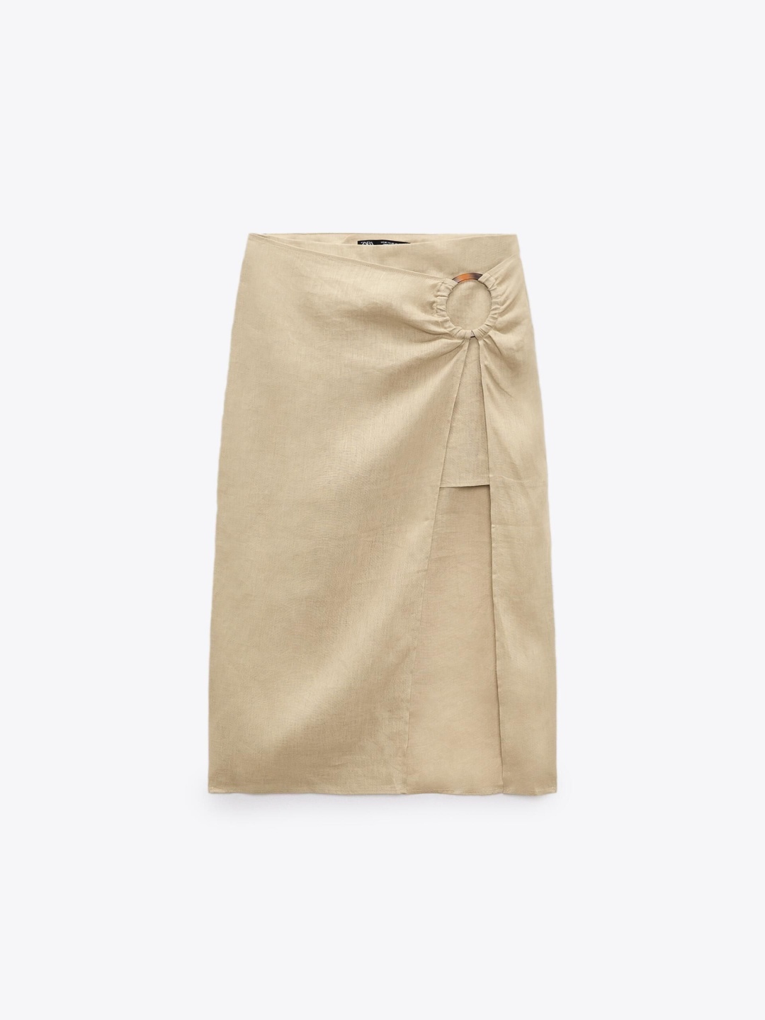 

ZARA Layered Linen Straight Midi Skirt, Beige