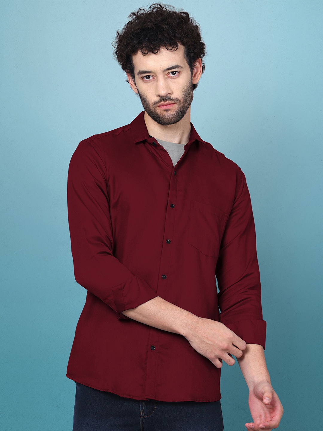 

WOXEN Men Original Fit Spread Collar Solid Cotton Casual Shirt, Maroon