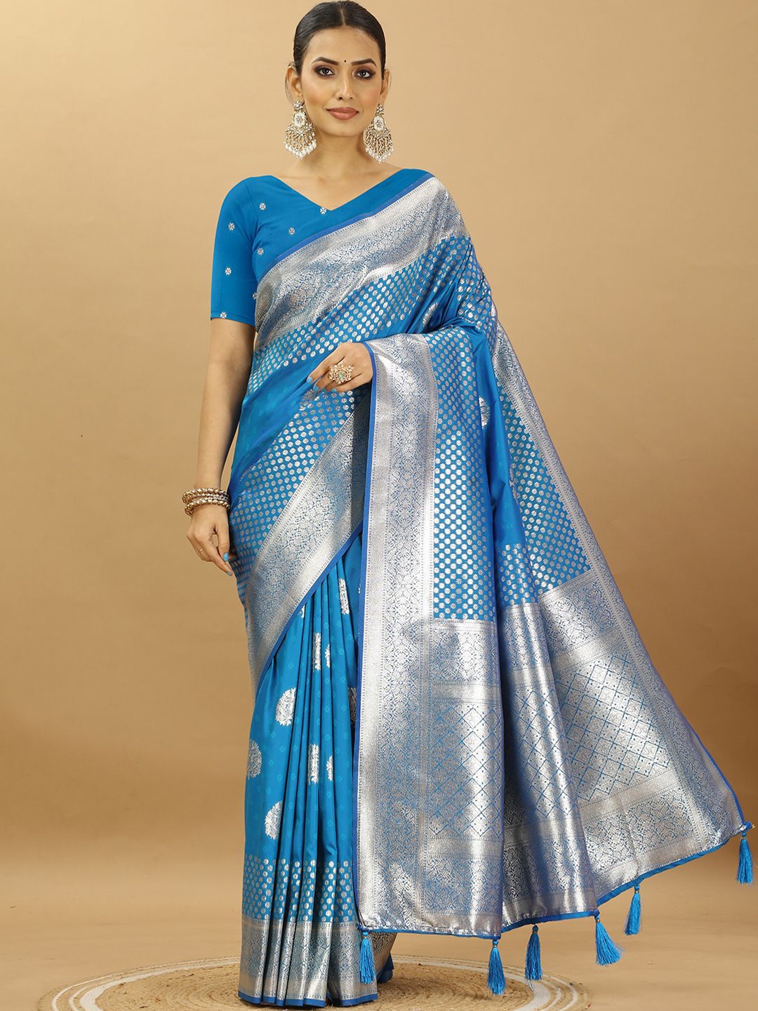 

SWAMI STUDIO Woven Design Zari Pure Silk Banarasi Saree, Blue