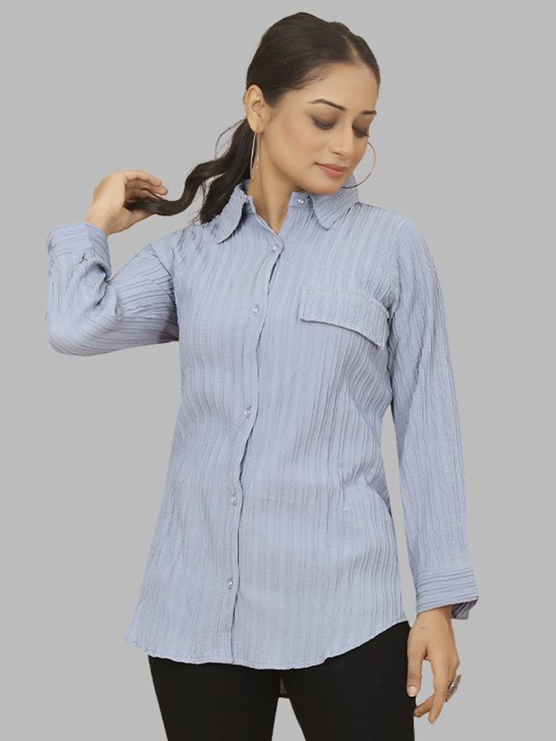 

Krimmple Women Shirt Style Cotton Top, Blue