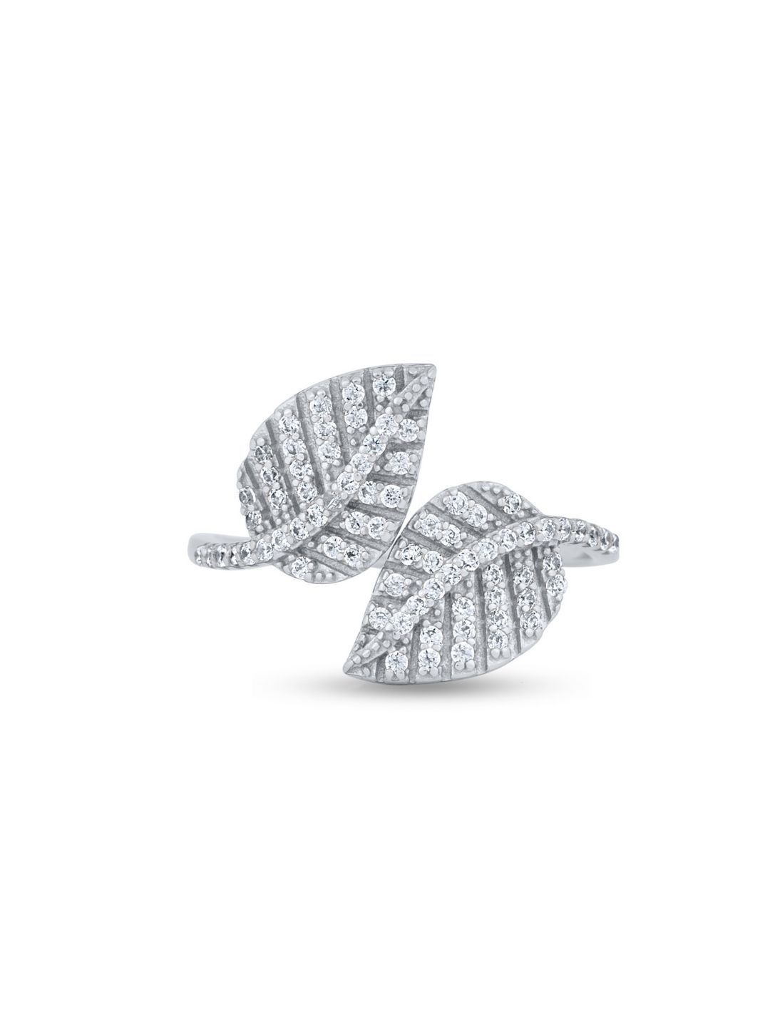 

GLYTERS 92.5 Sterling Silver Stone-Studded Leaf Wrap Adjustable Finger Ring