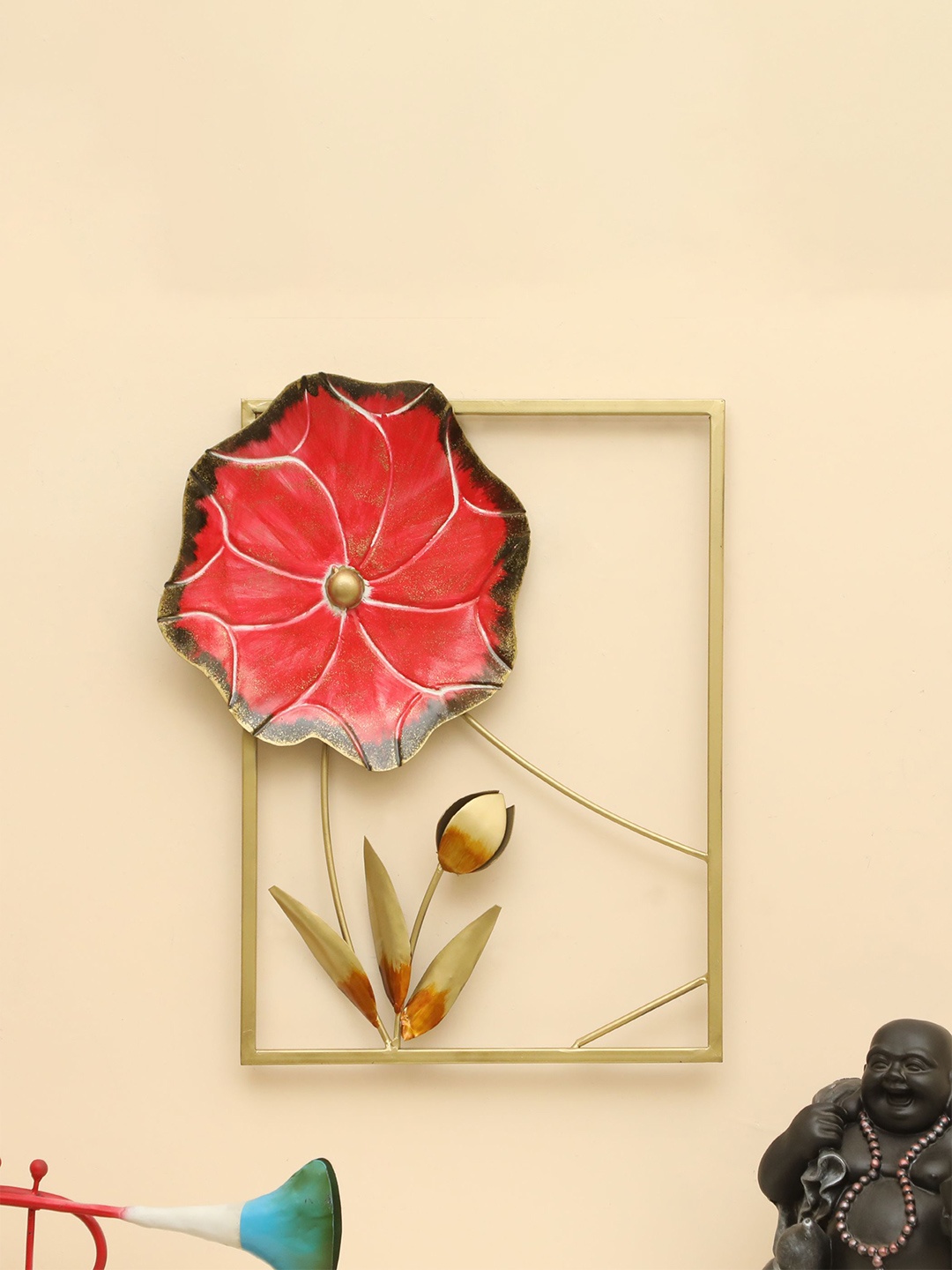 

vedas Mystic Indiana Red & Gold Toned Tori Flower Wall Decor