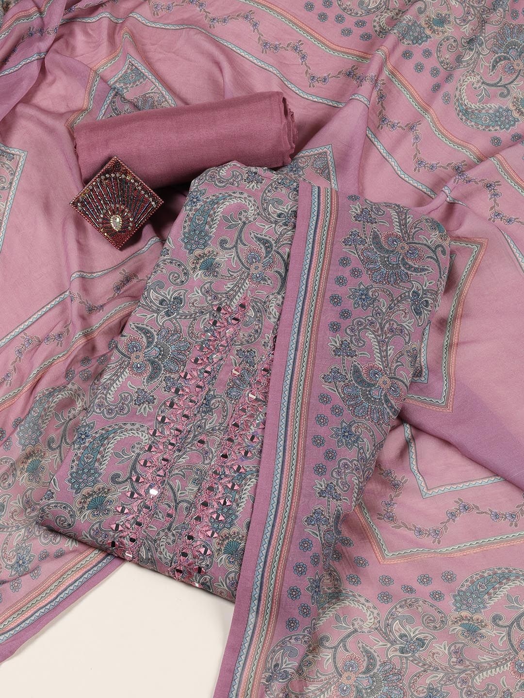 

Meena Bazaar Printed Art Silk Unstitched Dress Material, Pink