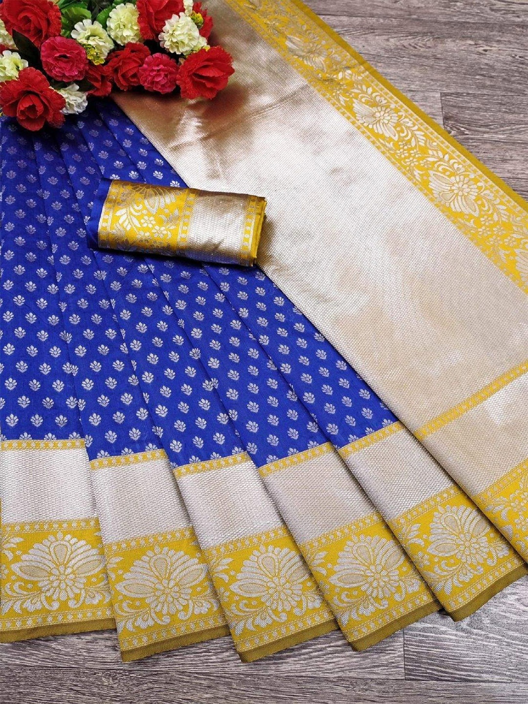 

Aika Woven Design Zari Pure Georgette Saree, Blue