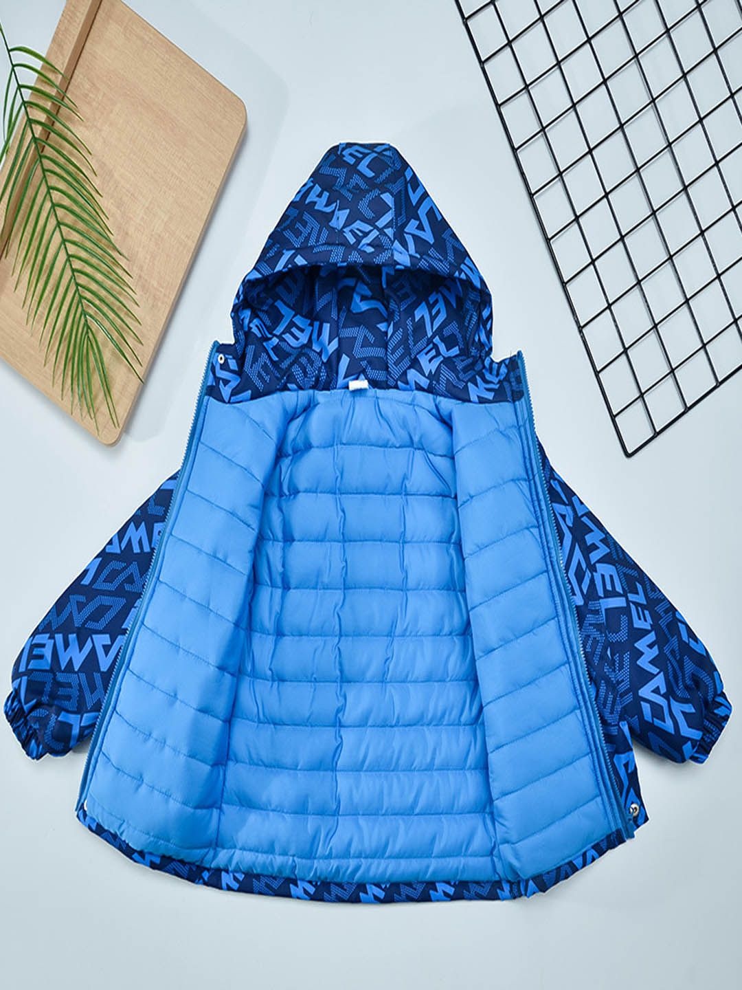 

Xsole Unisex Kids Hooded Graphic Printed Open Front Jacket, Blue