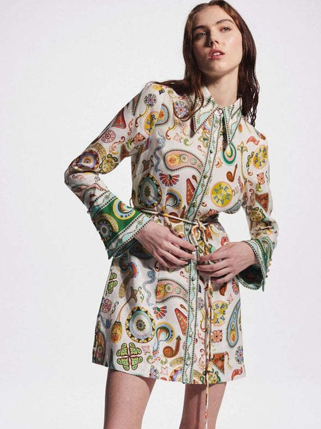 

LULU & SKY Women Printed Shirt Mini Dress, Off white
